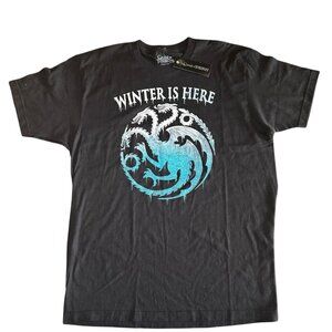 GAME OF THRONES "Winter Is Here" Dragon Graphic Black Short Sleeve T-Shirt XL‎